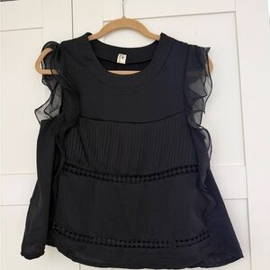 Women Clara Paneled Flutter Sheer Blouse Black Women's Top
